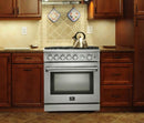 Forno 5-Piece Appliance Package - 30-Inch Gas Range, Refrigerator, Wall Mount Hood with Backsplash, Microwave Oven, & 3-Rack Dishwasher in Stainless Steel