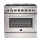 Forno 2-Piece Appliance Package - 36-Inch Dual Fuel Range & Wall Mount Hood in Stainless Steel