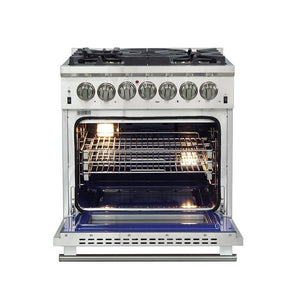 Forno 5-Piece Pro Appliance Package - 30-Inch Dual Fuel Range, Refrigerator, Wall Mount Hood with Backsplash, Microwave Drawer, & 3-Rack Dishwasher in Stainless Steel