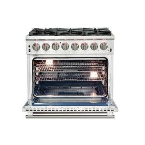 Forno 5-Piece Pro Appliance Package - 36-Inch Dual Fuel Range, Refrigerator, Wall Mount Hood, Microwave Oven, & 3-Rack Dishwasher in Stainless Steel