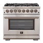 Forno 2-Piece Pro Appliance Package - 36-Inch Dual Fuel Range & Wall Mount Hood with Backsplash in Stainless Steel