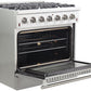 Forno Appliance Package - 36 Inch Gas Range, Wall Mount Range Hood, 33" Built-In Refrigerator, FFRBI-FFSGS6244-36 - MyBBQDirect