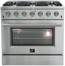 Forno Appliance Package - 36 Inch Gas Range, Wall Mount Range Hood, Microwave Drawer, Dishwasher, FWCDR-FRHWM5029-36