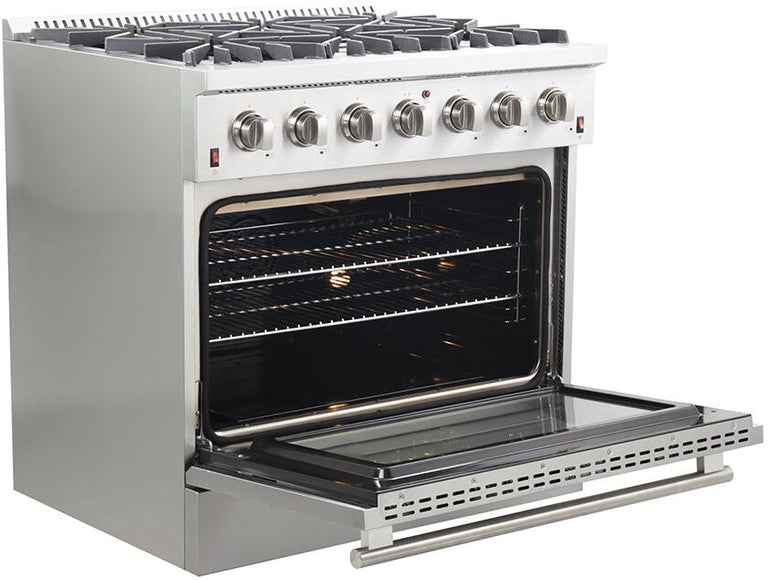 Forno Appliance Package - 36 Inch Gas Range, Wall Mount Range Hood, Microwave Drawer, Dishwasher, FWCDR-FRHWM5029-36 - MyBBQDirect