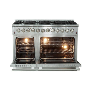 Forno Appliance Package - 48 Inch Dual Fuel Range, Range Hood, Built-In Refrigerator, Microwave Drawer, Dishwasher, Wine Cooler, 33SB-FFSGS6156-48 - MyBBQDirect