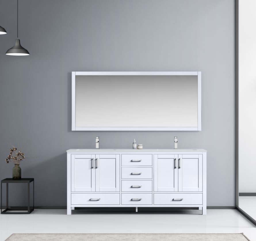 Jacques 72" White Double Vanity, White Carrara Marble Top, White Square Sinks and 70" Mirror LJ342272DADSM70 - MyBBQDirect