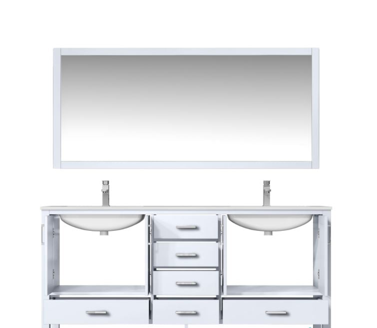 Jacques 72" White Double Vanity, White Carrara Marble Top, White Square Sinks and 70" Mirror LJ342272DADSM70 - MyBBQDirect