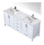 Jacques 72" White Double Vanity, White Carrara Marble Top, White Square Sinks and 70" Mirror LJ342272DADSM70 - MyBBQDirect