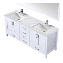 Jacques 72" White Double Vanity, White Carrara Marble Top, White Square Sinks and 70" Mirror LJ342272DADSM70