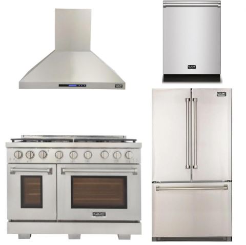 Kucht Appliance Package - 48 inch Natural Gas Range in Stainless Steel, Range Hood, Refrigerator, Dishwasher, KRH-KFX480-4812IS - MyBBQDirect