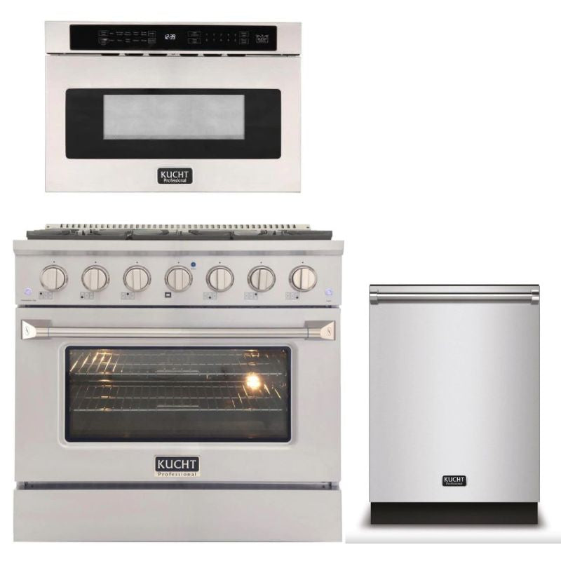Kucht Appliance Package Professional 36 in. 5.2 cu ft. Natural Gas Range, Microwave Drawer, Dishwasher, KMD24S-KNG-361 - MyBBQDirect