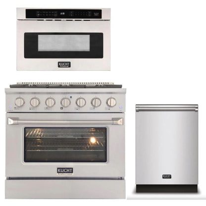 Kucht Appliance Package Professional 36 in. 5.2 cu ft. Natural Gas Range, Microwave Drawer, Dishwasher, KMD24S-KNG-361 - MyBBQDirect