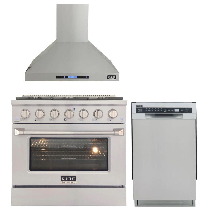 Kucht Appliance Package Professional 36 in. 5.2 cu ft. Natural Gas Range, Range Hood, Dishwasher, K7740D-KNG-361