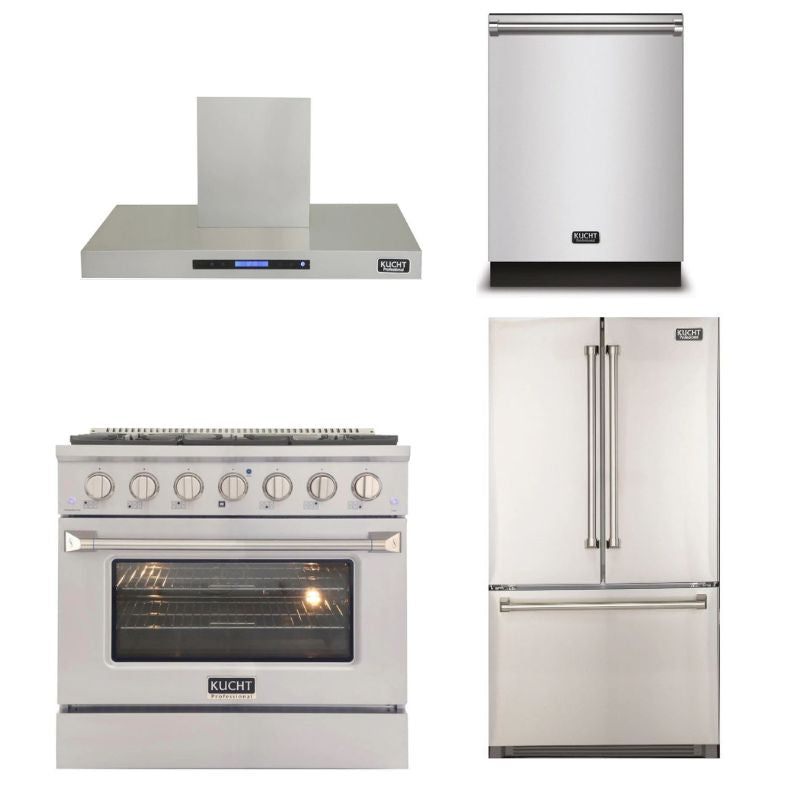 Kucht Appliance Package Professional 36 in. 5.2 cu ft. Natural Gas Range, Range Hood, Refrigerator & Dishwasher, K748-KNG361-FDS