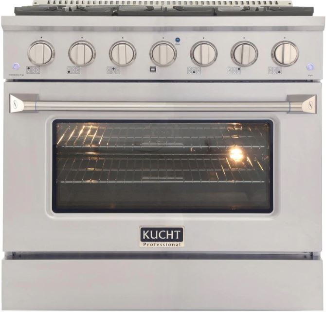 Kucht Appliance Package Professional 36 in. 5.2 cu ft. Natural Gas Range, Range Hood, Refrigerator & Dishwasher, K748-KNG361-FDS