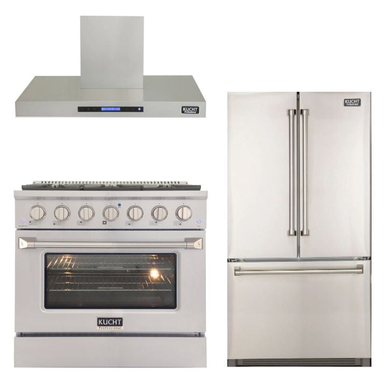 Kucht Appliance Package Professional 36 in. 5.2 cu ft. Natural Gas Range, Range Hood & Refrigerator, K748FDS-KNG-361 - MyBBQDirect