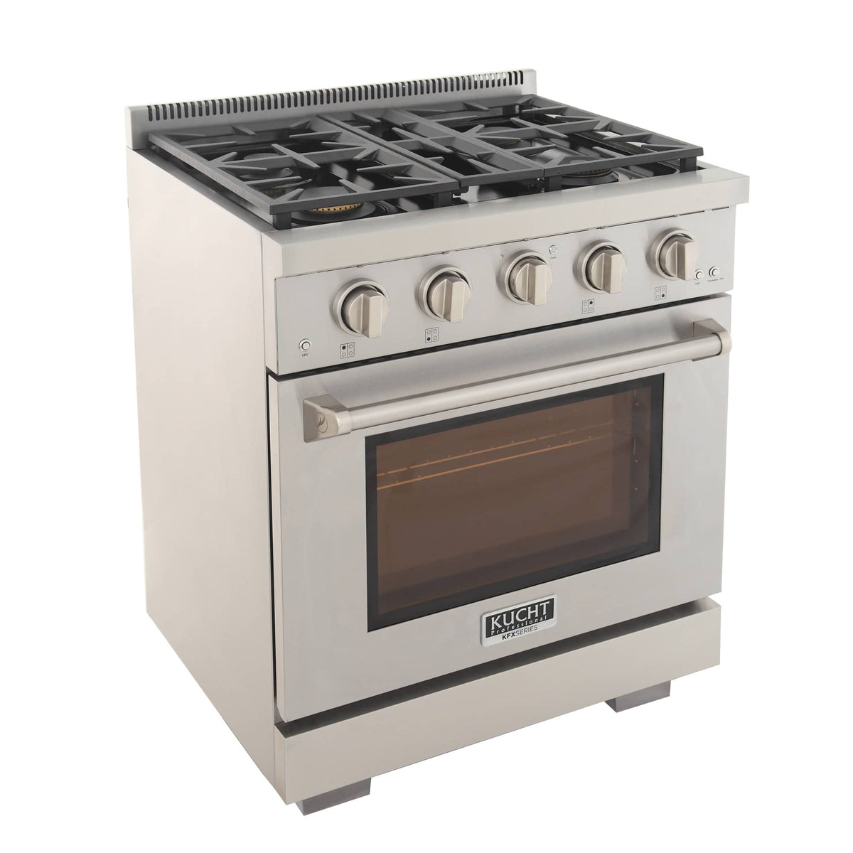 Kucht 5-Piece Appliance Package - 30-Inch Gas Range, Refrigerator, Under Cabinet Hood, Dishwasher, & Microwave Drawer in Stainless Steel - MyBBQDirect