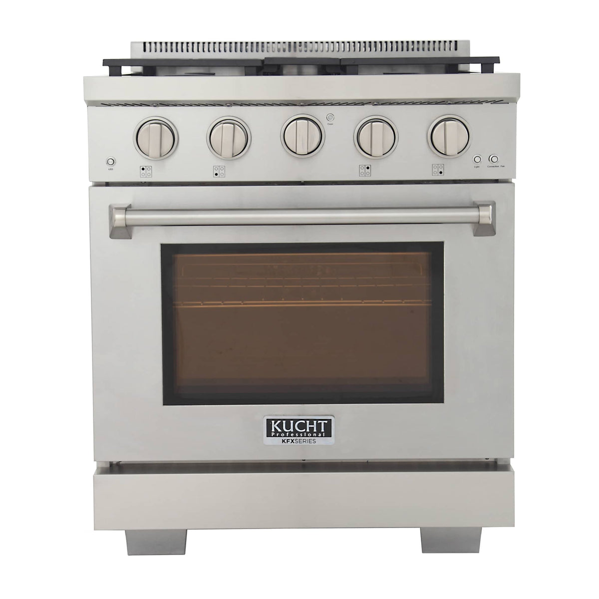 Kucht 5-Piece Appliance Package - 30-Inch Gas Range, Refrigerator, Under Cabinet Hood, Dishwasher, & Microwave Drawer in Stainless Steel - MyBBQDirect