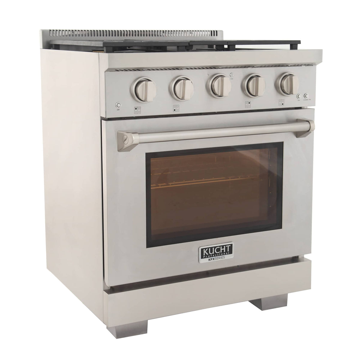 Kucht 5-Piece Appliance Package - 30-Inch Gas Range, Refrigerator, Under Cabinet Hood, Dishwasher, & Microwave Drawer in Stainless Steel - MyBBQDirect
