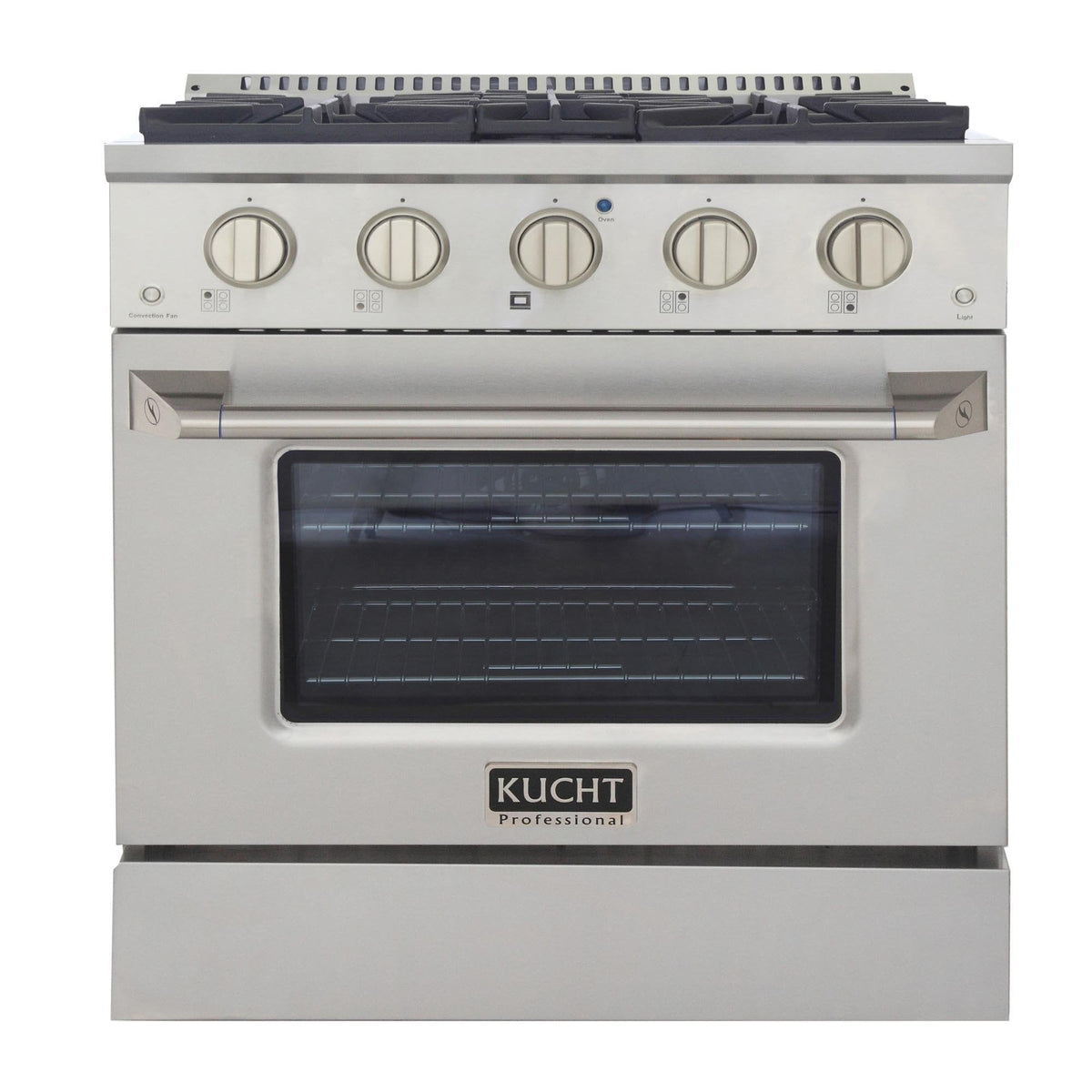 Kucht 5-Piece Appliance Package - 30-Inch Gas Range, Refrigerator, Wall Mount Hood, Dishwasher, & Microwave Drawer in Stainless Steel - MyBBQDirect