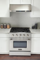 Kucht 5-Piece Appliance Package - 30-Inch Gas Range, Refrigerator, Wall Mount Hood, Dishwasher, & Microwave Drawer in Stainless Steel - MyBBQDirect