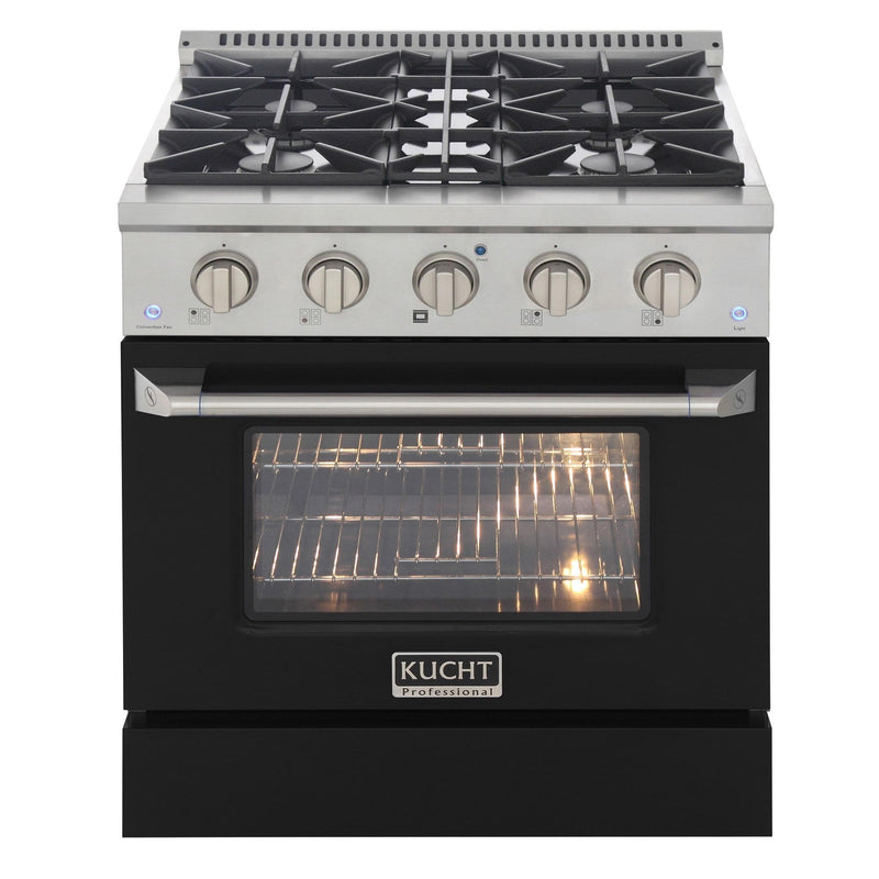 Kucht 30-Inch 4.2 Cu. Ft. Gas Range - Sealed Burners and Convection Oven in Black (KNG301-K)