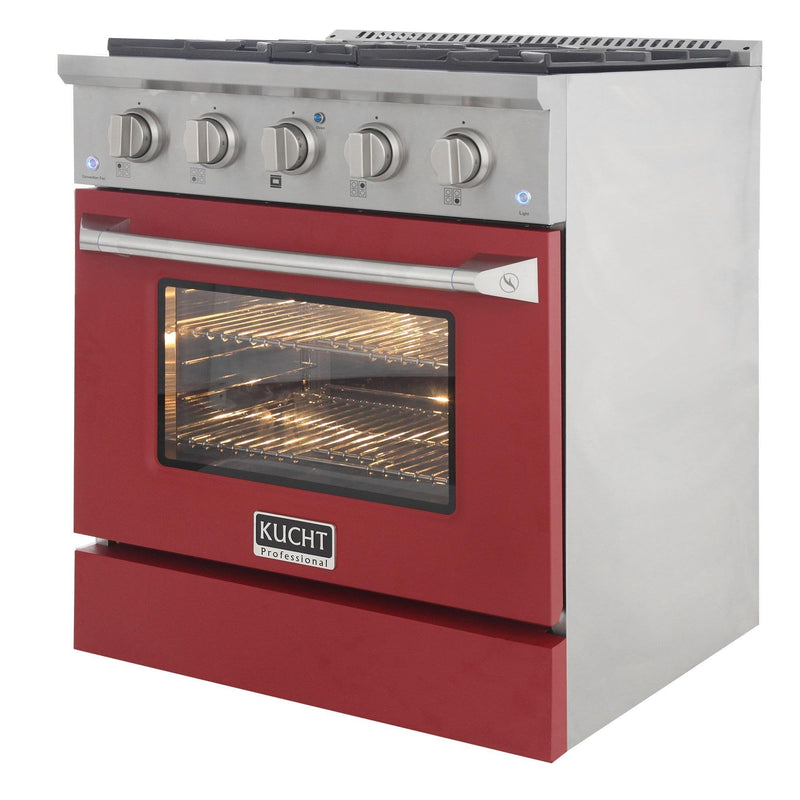 Kucht 30-Inch 4.2 Cu. Ft. Gas Range - Sealed Burners and Convection Oven in Red (KNG301-R)