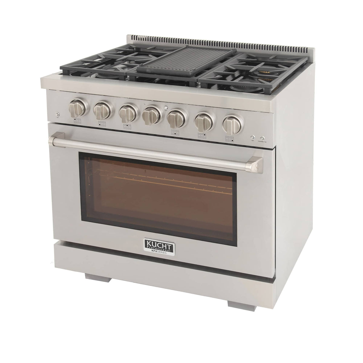 Kucht 5-Piece Appliance Package - 36-Inch Gas Range, 36-Inch Panel Ready Refrigerator, Under Cabinet Hood, Panel Ready Dishwasher, & Microwave Oven - MyBBQDirect