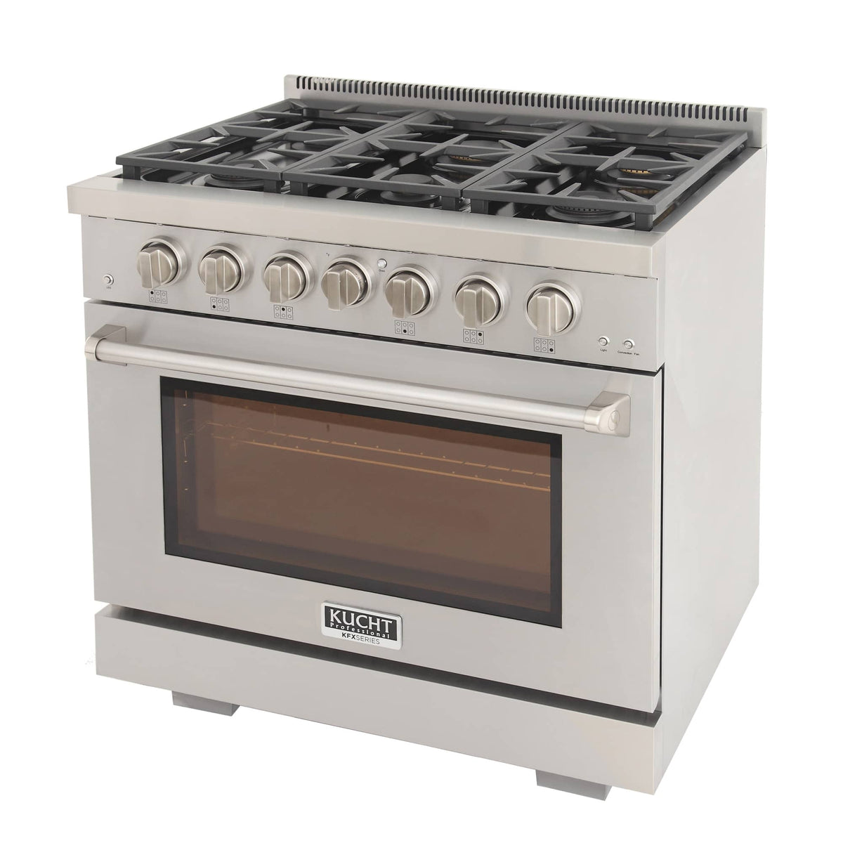 Kucht 5-Piece Appliance Package - 36-Inch Gas Range, 36-Inch Panel Ready Refrigerator, Under Cabinet Hood, Panel Ready Dishwasher, & Microwave Oven - MyBBQDirect