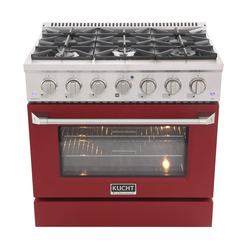 Kucht 36-Inch 5.2 Cu. Ft. Gas Range - Sealed Burners and Convection Oven in Red (KNG361-R)