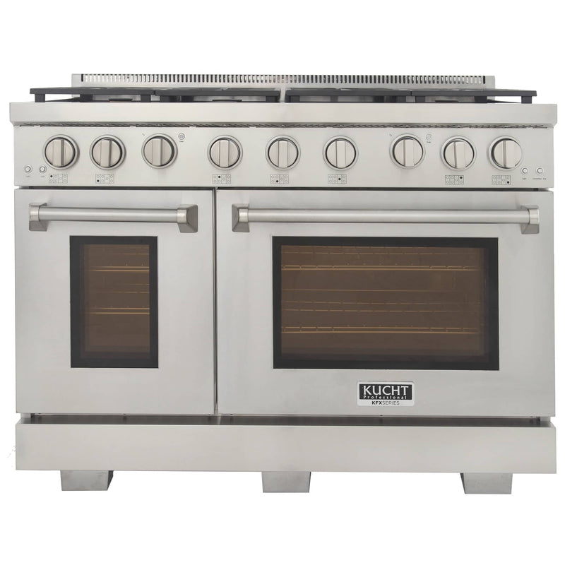 Kucht 4-Piece Appliance Package - 48-Inch Gas Range, Refrigerator, Under Cabinet Hood, & Dishwasher in Stainless Steel