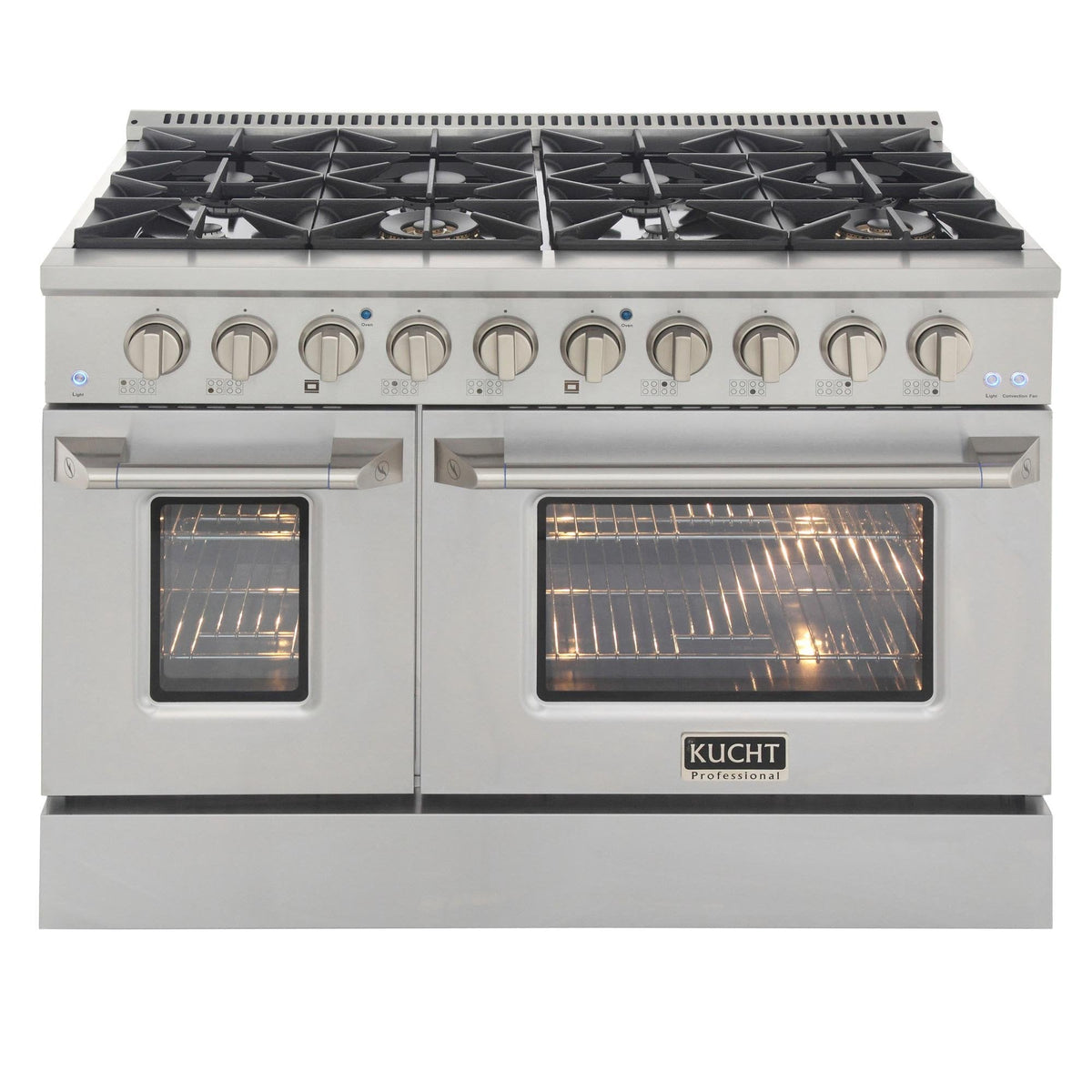 Kucht 5-Piece Appliance Package - 48-Inch Gas Range, Refrigerator, Under Cabinet Hood, Dishwasher, & Microwave Drawer in Stainless Steel - MyBBQDirect