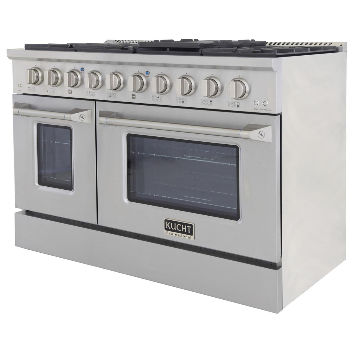 Kucht 5-Piece Appliance Package - 48-Inch Gas Range, Refrigerator, Under Cabinet Hood, Dishwasher, & Microwave Drawer in Stainless Steel - MyBBQDirect