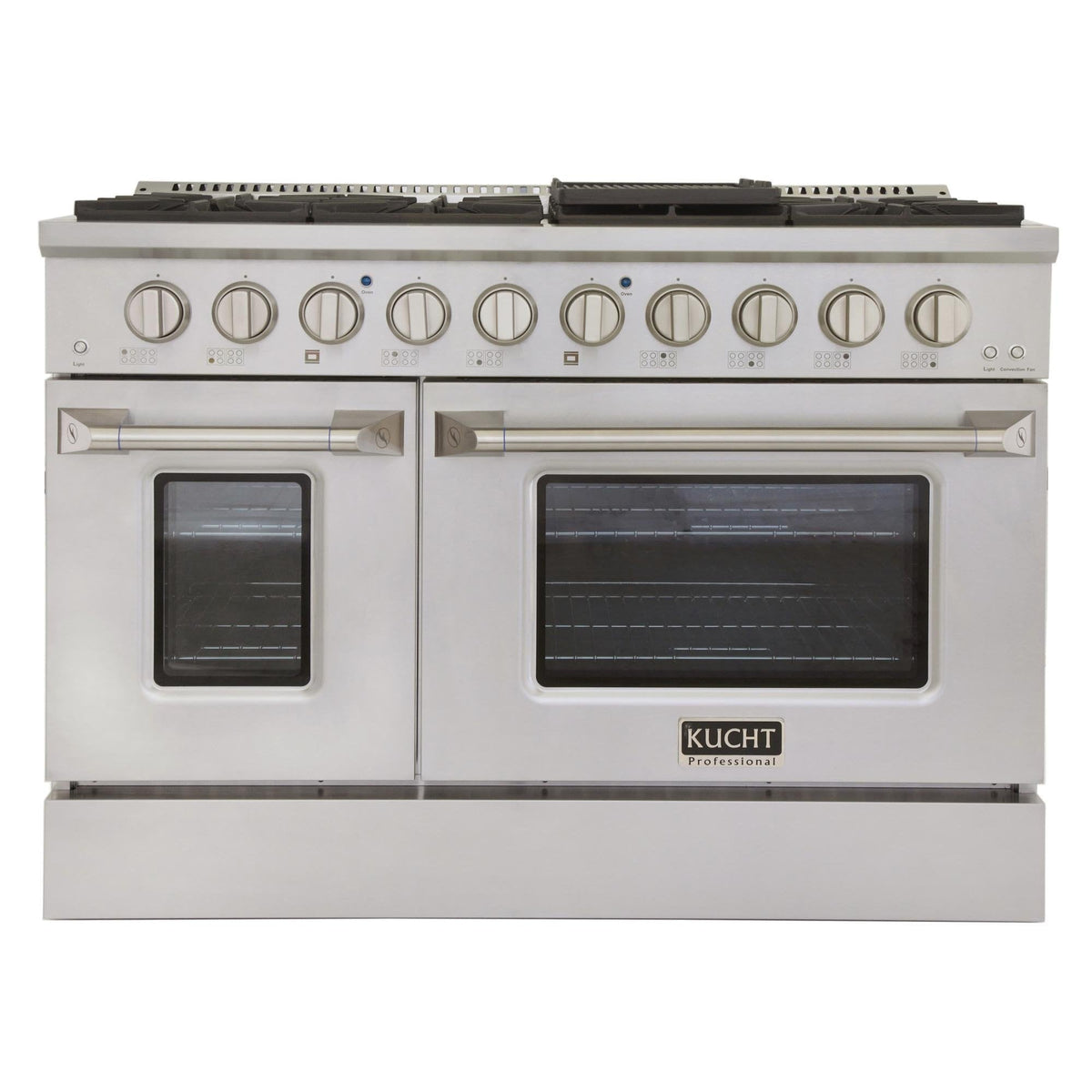 Kucht 5-Piece Appliance Package - 48-Inch Gas Range, Refrigerator, Under Cabinet Hood, Dishwasher, & Microwave Drawer in Stainless Steel - MyBBQDirect