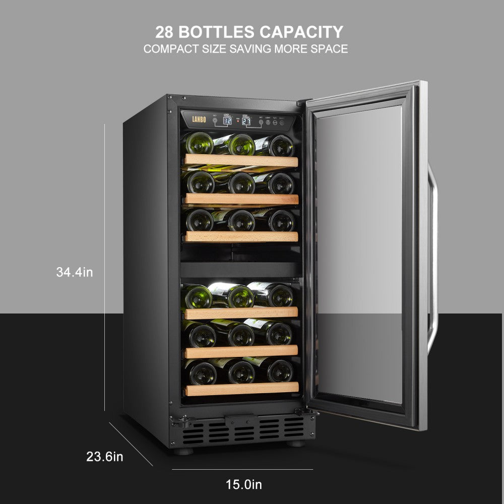 Lanbo 15 Inch Dual Zone (Built In or Freestanding) Compressor Wine Cooler, 28 Bottle Capacity LW28D - MyBBQDirect