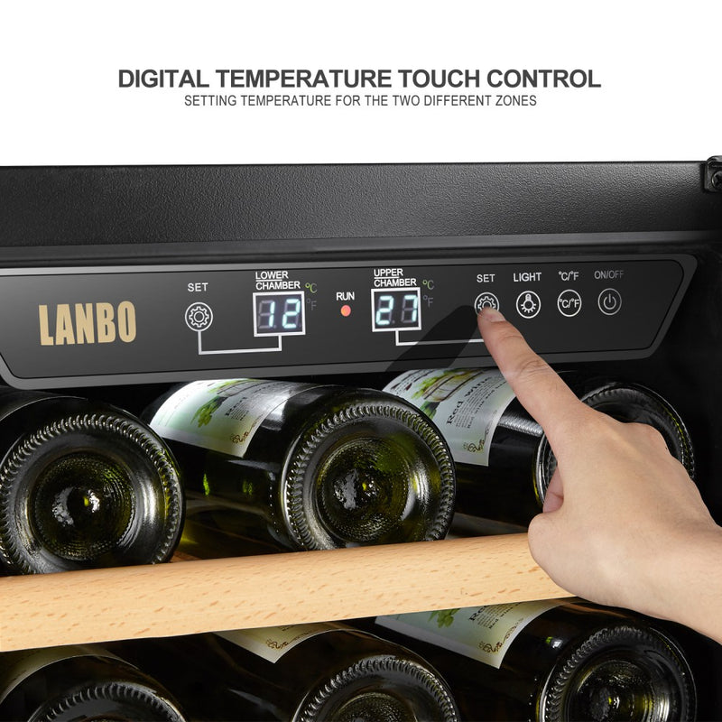 Lanbo 15 Inch Dual Zone (Built In or Freestanding) Compressor Wine Cooler, 28 Bottle Capacity LW28D