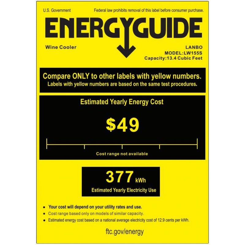Lanbo Single Zone (Built In or Freestanding) Compressor Wine Cooler, 149 Bottle Capacity LW155S