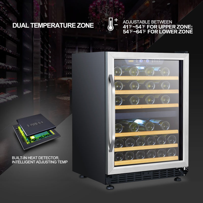 Lanbo  24 Inch Dual Zone (Built In or Freestanding) Compressor Wine Cooler, 44 Bottle Capacity LW46D