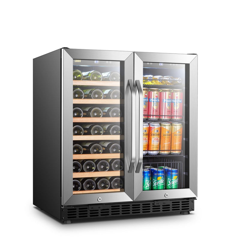 Lanbo Dual Zone (Built In or Freestanding) Compressor Wine Cooler, 33 Bottle 70 Can Capacity LW3370B