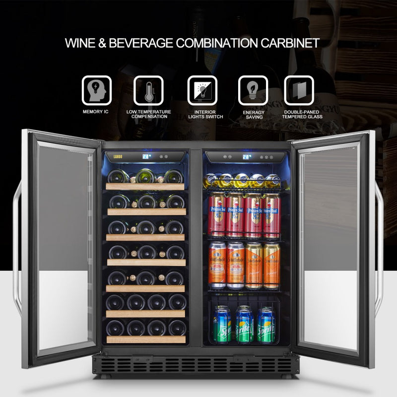 Lanbo Dual Zone (Built In or Freestanding) Compressor Wine Cooler, 33 Bottle 70 Can Capacity LW3370B