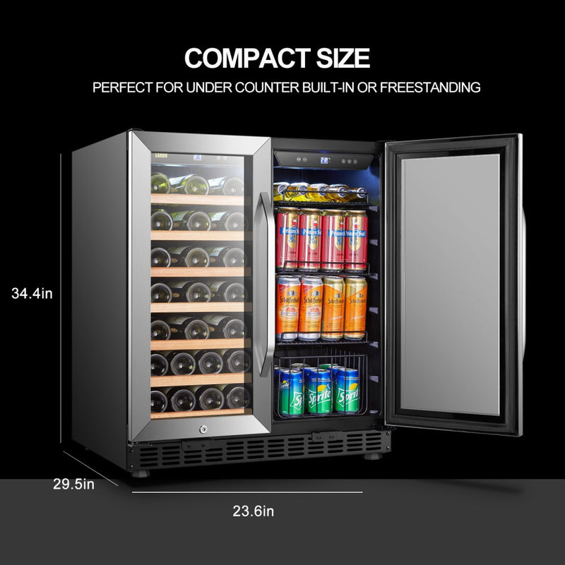 Lanbo Dual Zone (Built In or Freestanding) Compressor Wine Cooler, 33 Bottle 70 Can Capacity LW3370B