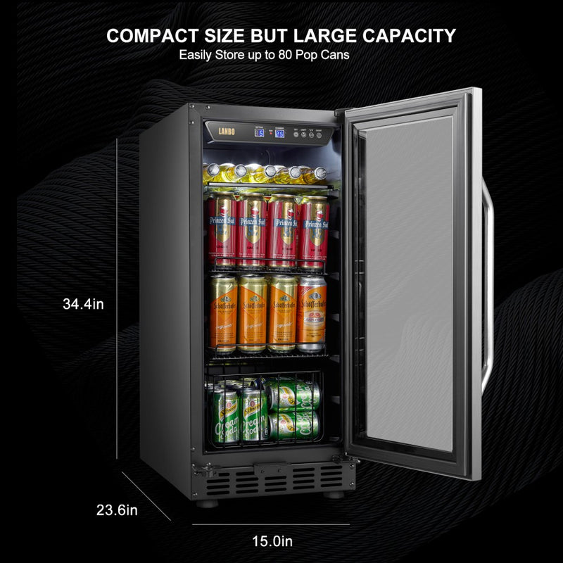 Lanbo Single Zone (Built In or Freestanding) Compressor Beverage Cooler, 70 Can Capacity LB80BC
