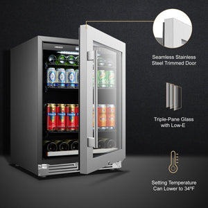 LanboPro 24 Inch Stainless Steel Undercounter Beverage Refrigerator 118 Can Capacity Triple-Layer Tempered Glass Door LP54BC - MyBBQDirect