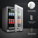 LanboPro 24 Inch Stainless Steel Undercounter Beverage Refrigerator 118 Can Capacity Triple-Layer Tempered Glass Door LP54BC