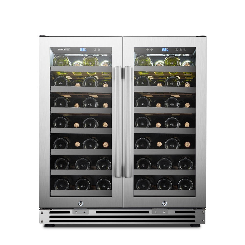 LanboPro  Stainless Steel Dual Zone Wine Cooler - Seamless Stainless Steel French Doors 62 Bottle Capacity LP66D - MyBBQDirect