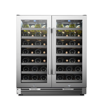 LanboPro  Stainless Steel Dual Zone Wine Cooler - Seamless Stainless Steel French Doors 62 Bottle Capacity LP66D - MyBBQDirect