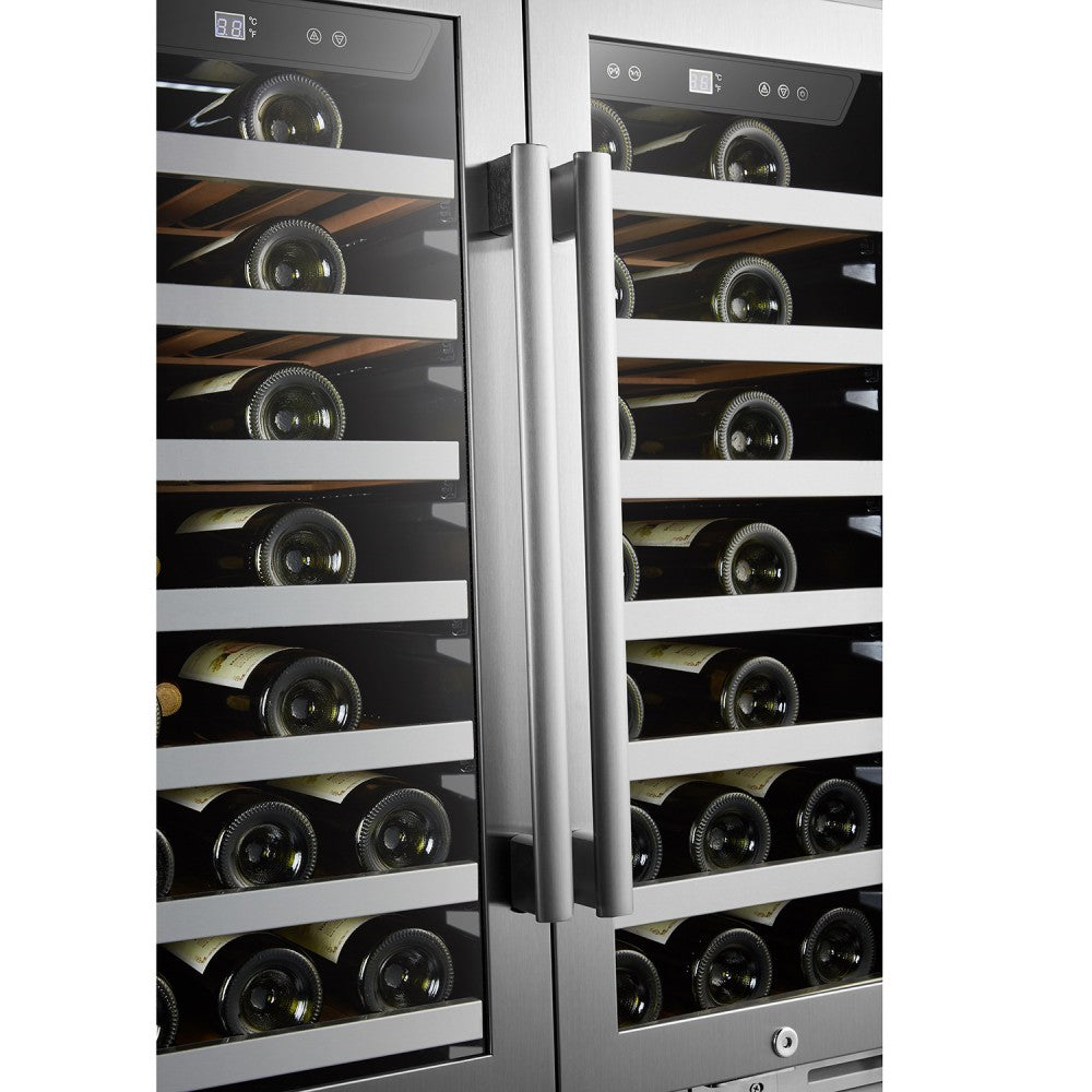 LanboPro  Stainless Steel Dual Zone Wine Cooler - Seamless Stainless Steel French Doors 62 Bottle Capacity LP66D - MyBBQDirect
