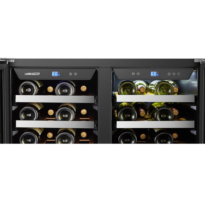 LanboPro  Stainless Steel Dual Zone Wine Cooler - Seamless Stainless Steel French Doors 62 Bottle Capacity LP66D