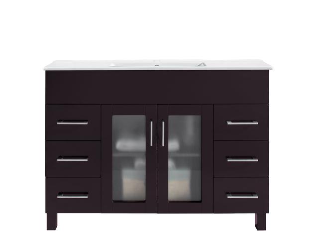 Laviva Nova 48" Brown Bathroom Vanity with White Ceramic Basin Countertop 31321529-48B-CB - MyBBQDirect