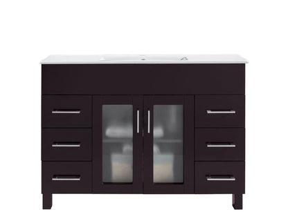 Laviva Nova 48" Brown Bathroom Vanity with White Ceramic Basin Countertop 31321529-48B-CB - MyBBQDirect